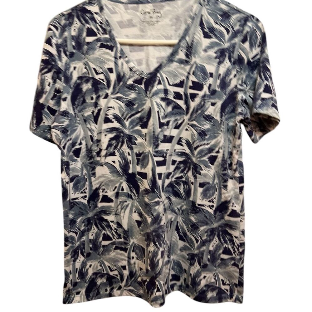 Coral Bay Women's V-Neck Floral Short Sleeve Blouse Blue Size M